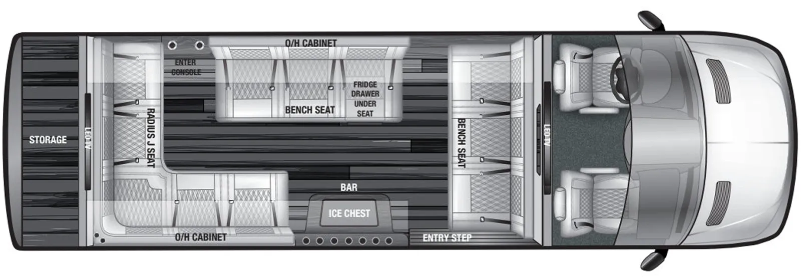 The VDRIVE 12LI floorplan has one entry and zero slide outs. Exterior features include: 8' 2" awning. 