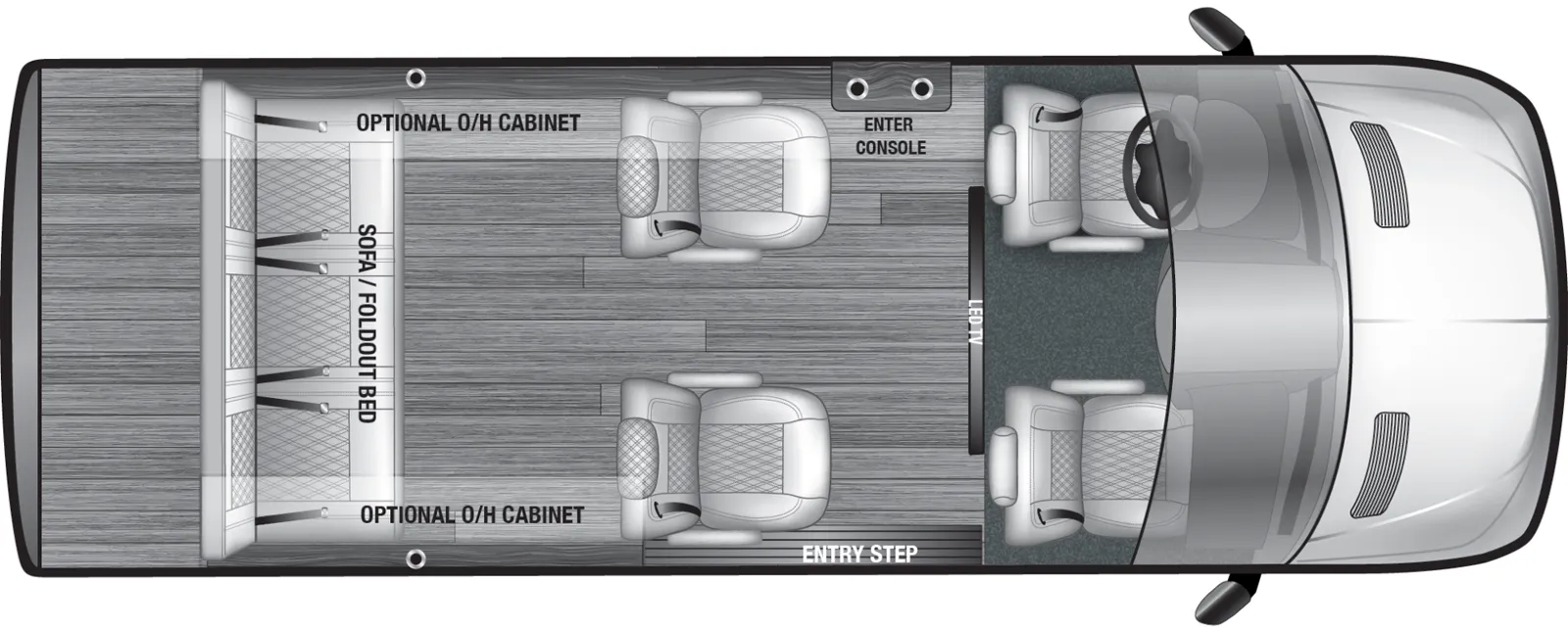 The VSPORT 7RB4 floorplan has one entry and zero slide outs. Exterior features include: 8' 2" awning. Interiors features include: captain chairs.